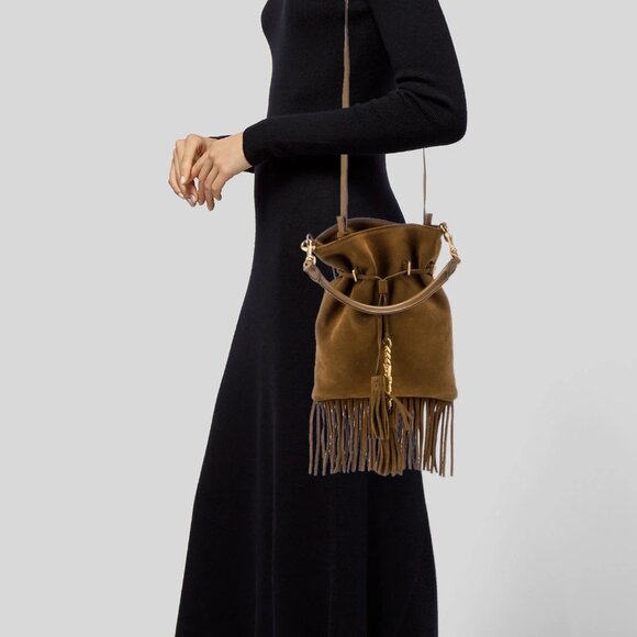 Saint Laurent Suede Fringe Bucket Bag - Picture 12 of 12